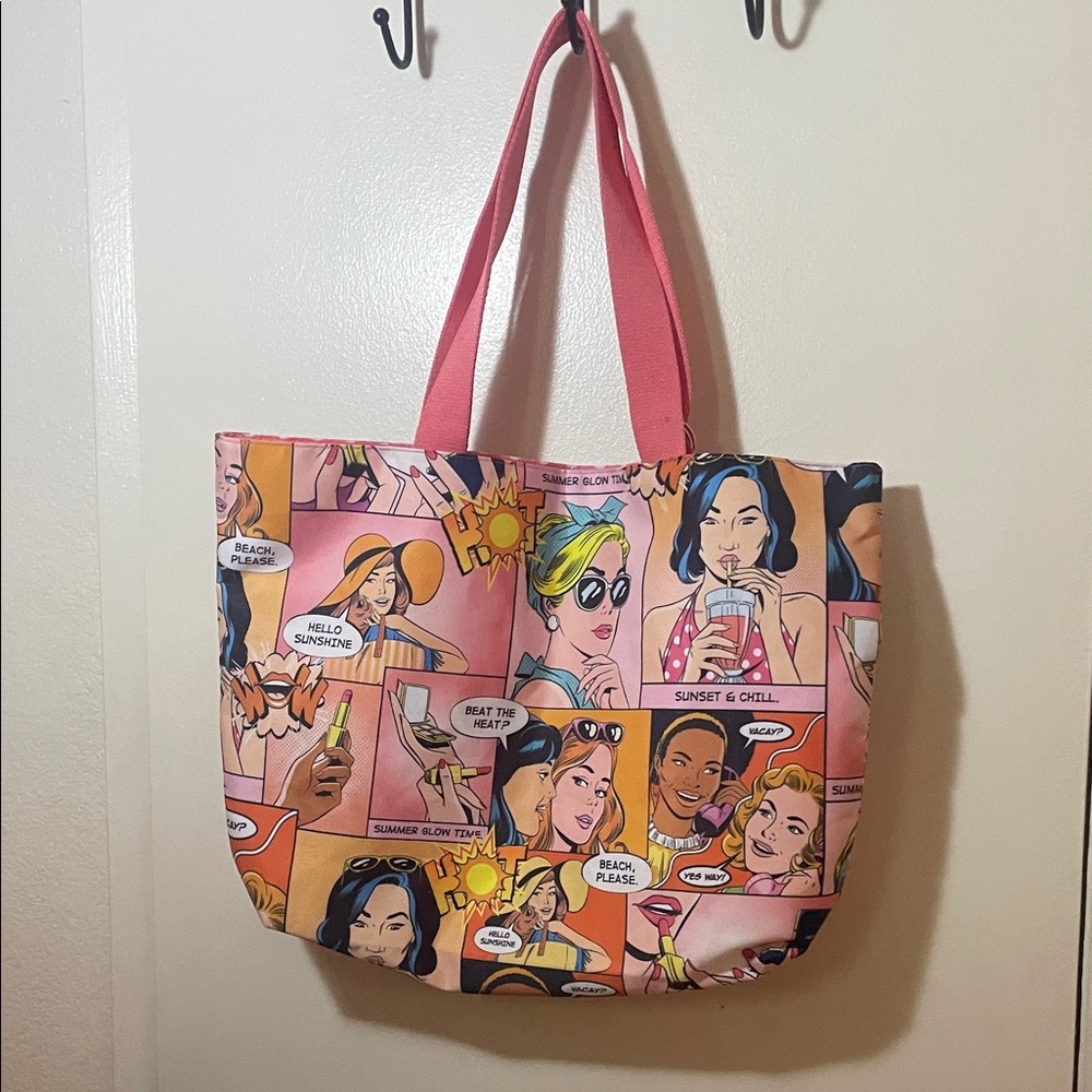 Estee Lauder Pink and Orange Comic Print Tote - Picture 5 of 9